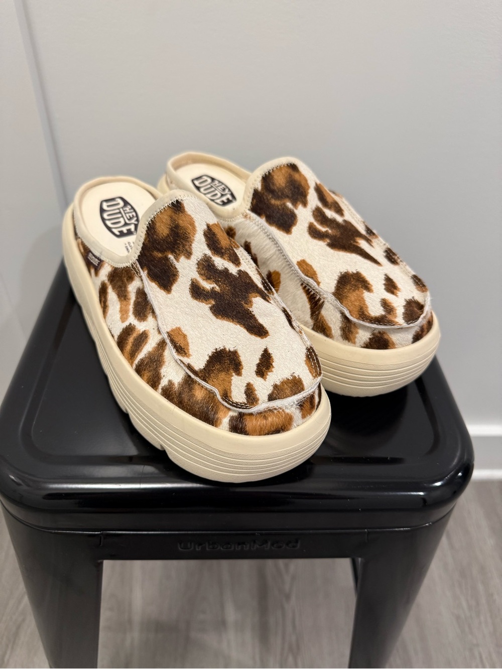 Hey Dude Women's Leopard Slip-On Platform Mules - Brown & Cream